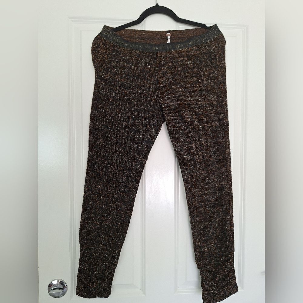 Free people brown gold knit pants size xs